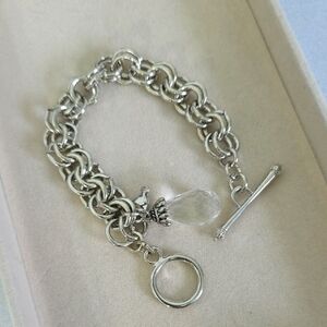 Silver Double Link Chain Bracelet with Teardrop Charm and Toggle Clasp